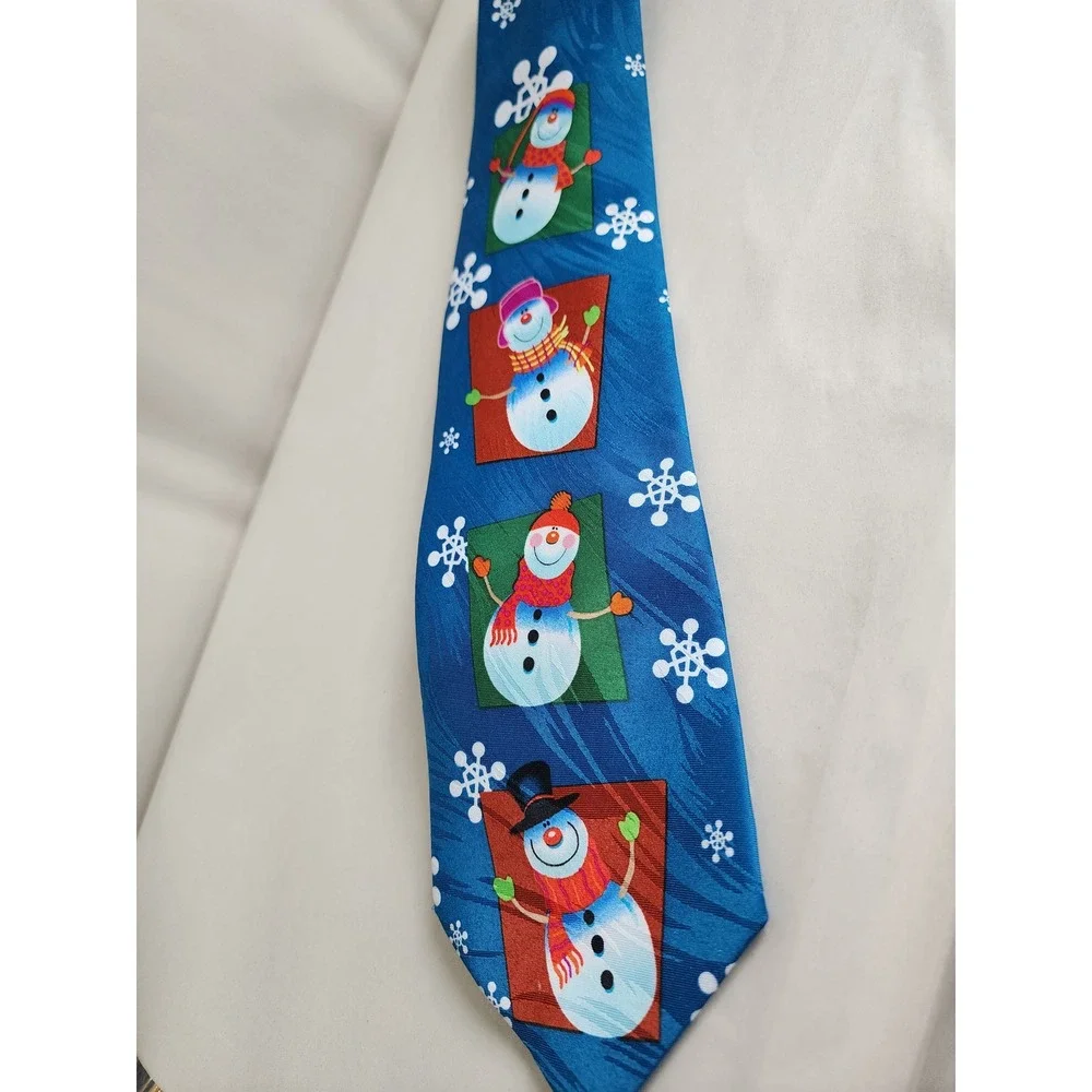 Keith Daniels Mens Blue Snowman Snowflake Christmas Holiday Novelty Necktie